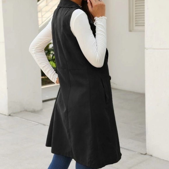 Double breasted button up trench coat vest black - Picture 2 of 8